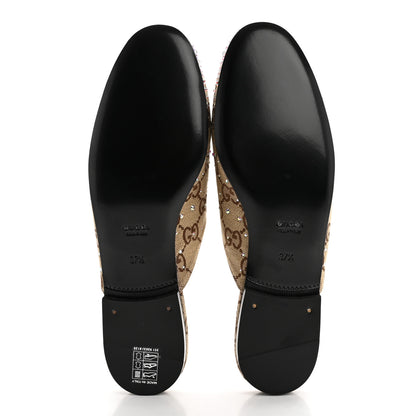 Gucci Crystal Canvas GG Monogram Nappa Womens Princetown Slippers 37.5 Beige Ebony New Acero 5 of 9