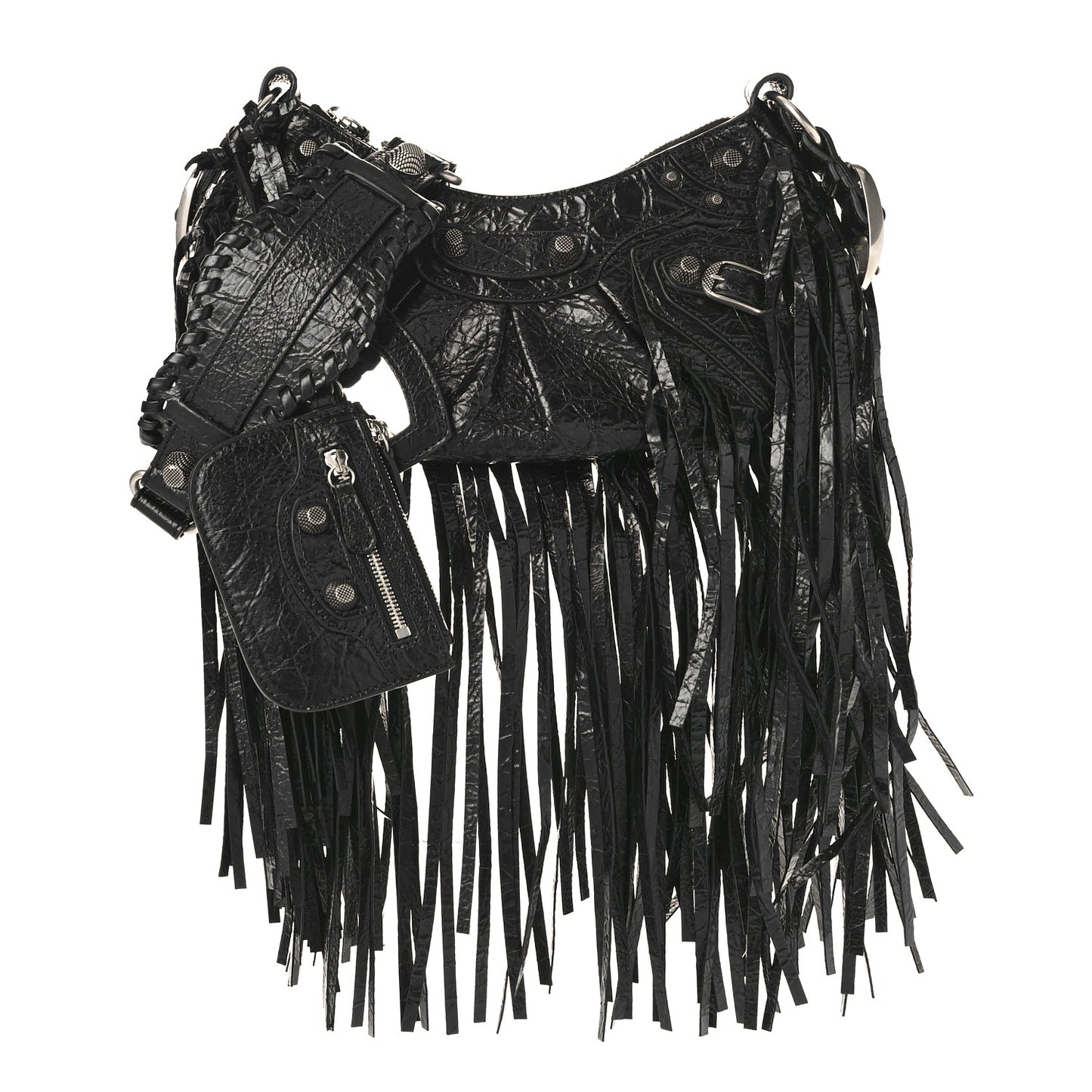 Agneau Arena Le Cagole Fringe Shoulder Bag XS Black
