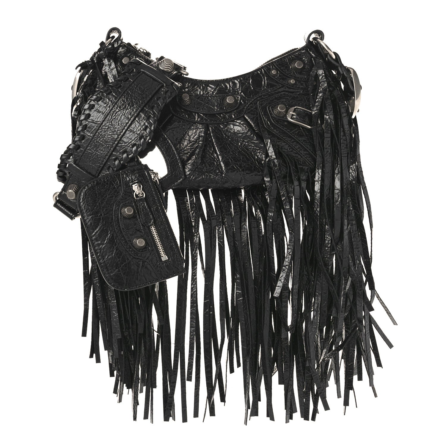 Balenciaga Agneau Arena Le Cagole Fringe Shoulder Bag XS Black 2 of 10