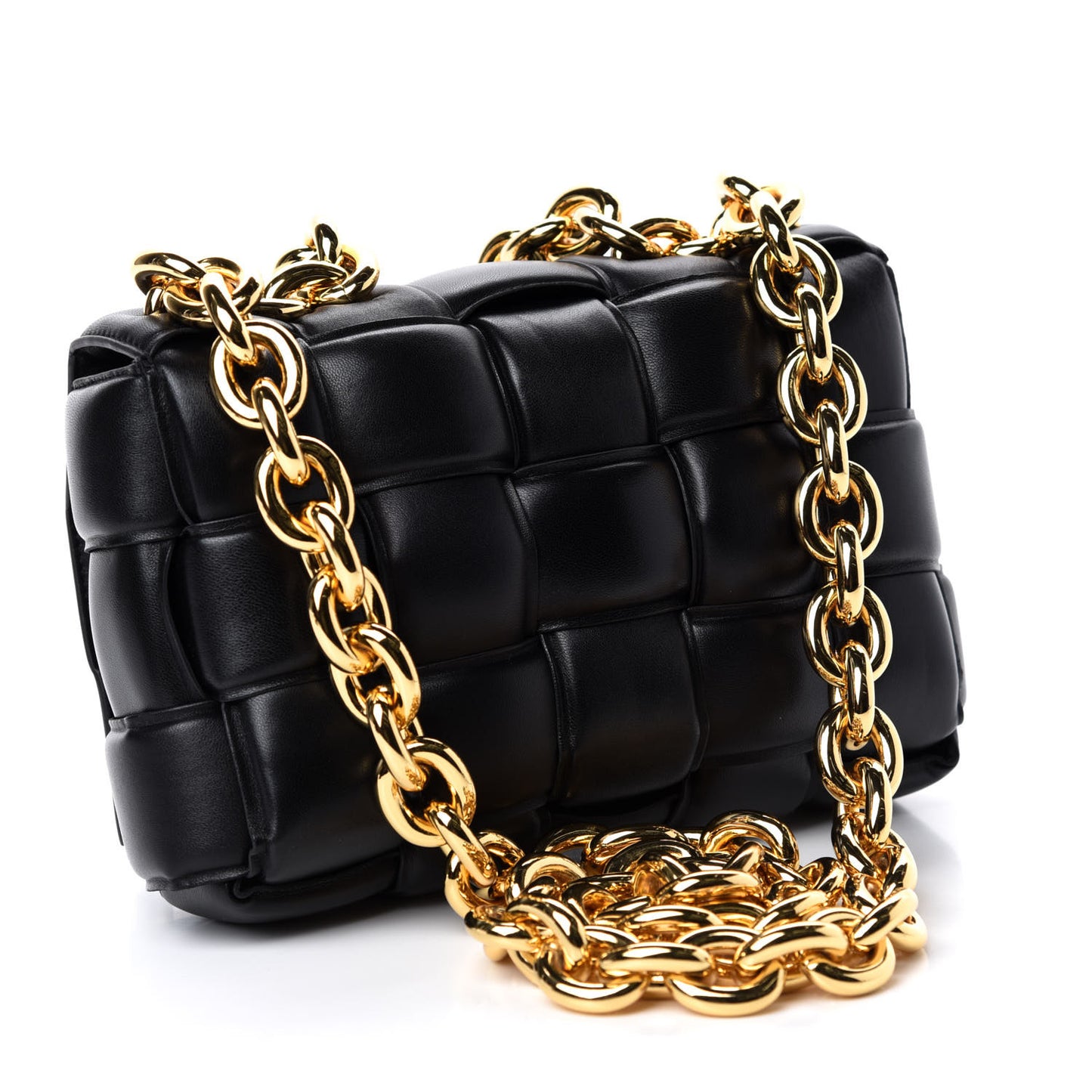 Lambskin Maxi Intreccio Padded Chain Cassette Crossbody Bag Black