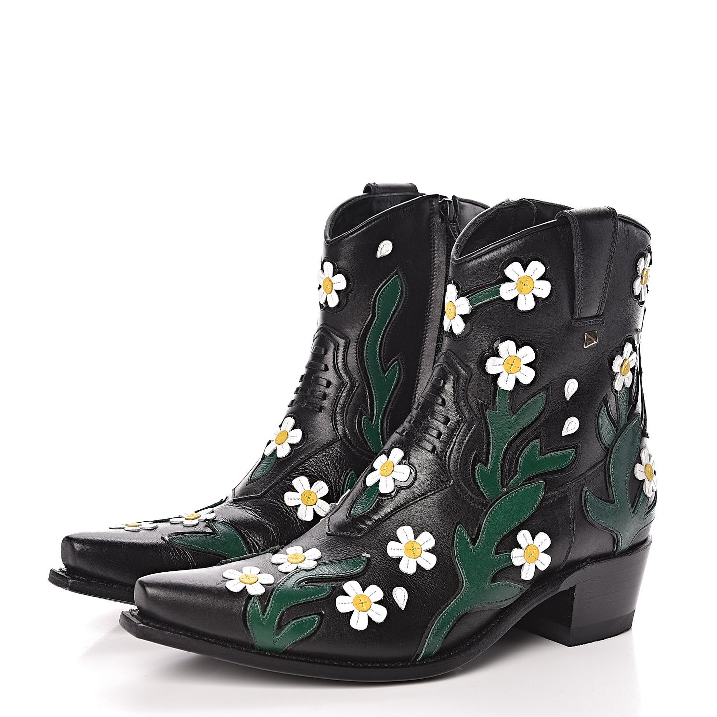 Calfskin Ranch Daisy Applique Ankle Boots 39 Black