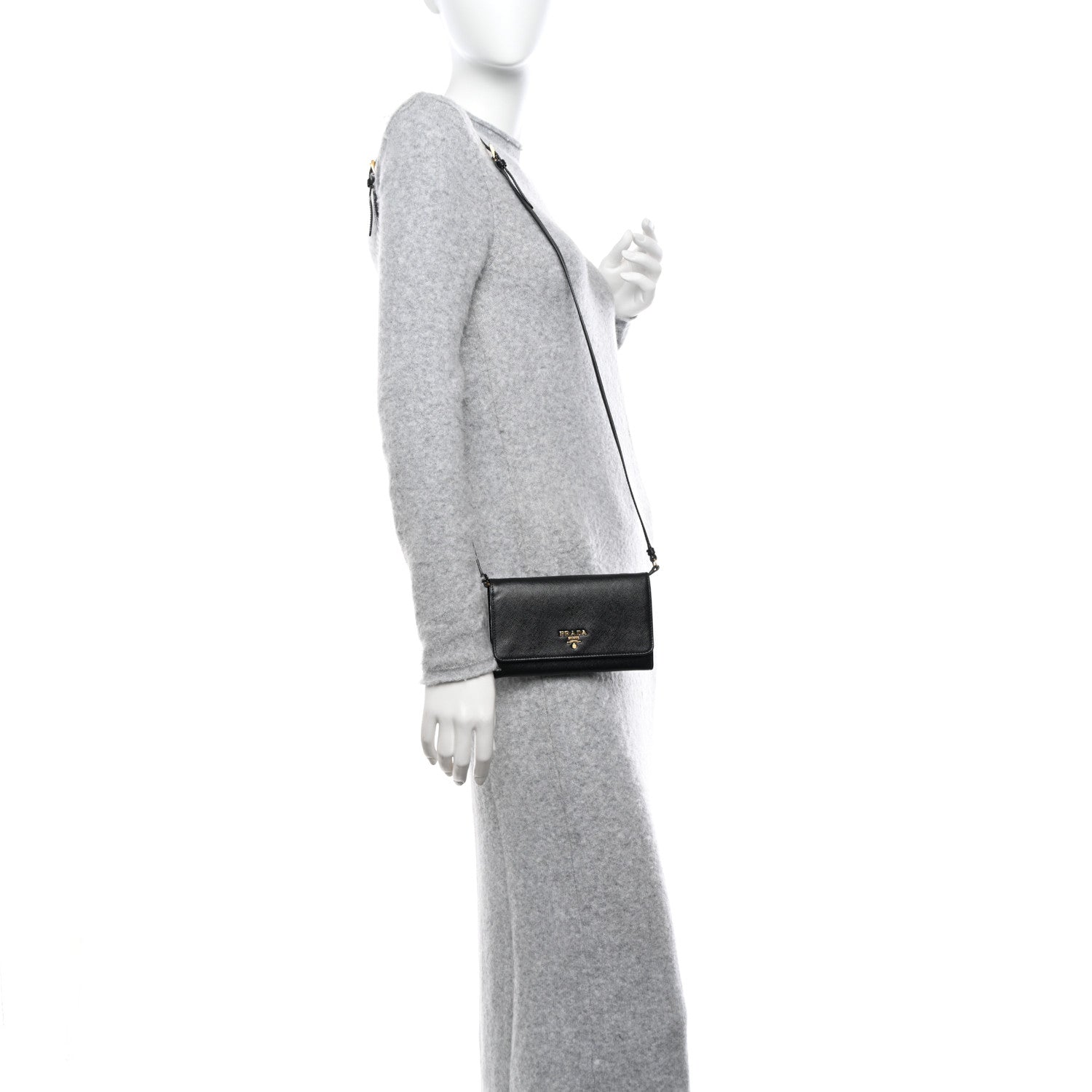 Prada Saffiano Vernice Mini Crossbody Wallet Black 2 of 9