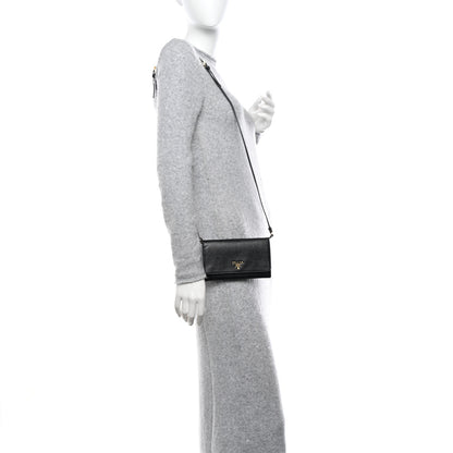 Prada Saffiano Vernice Mini Crossbody Wallet Black 2 of 9