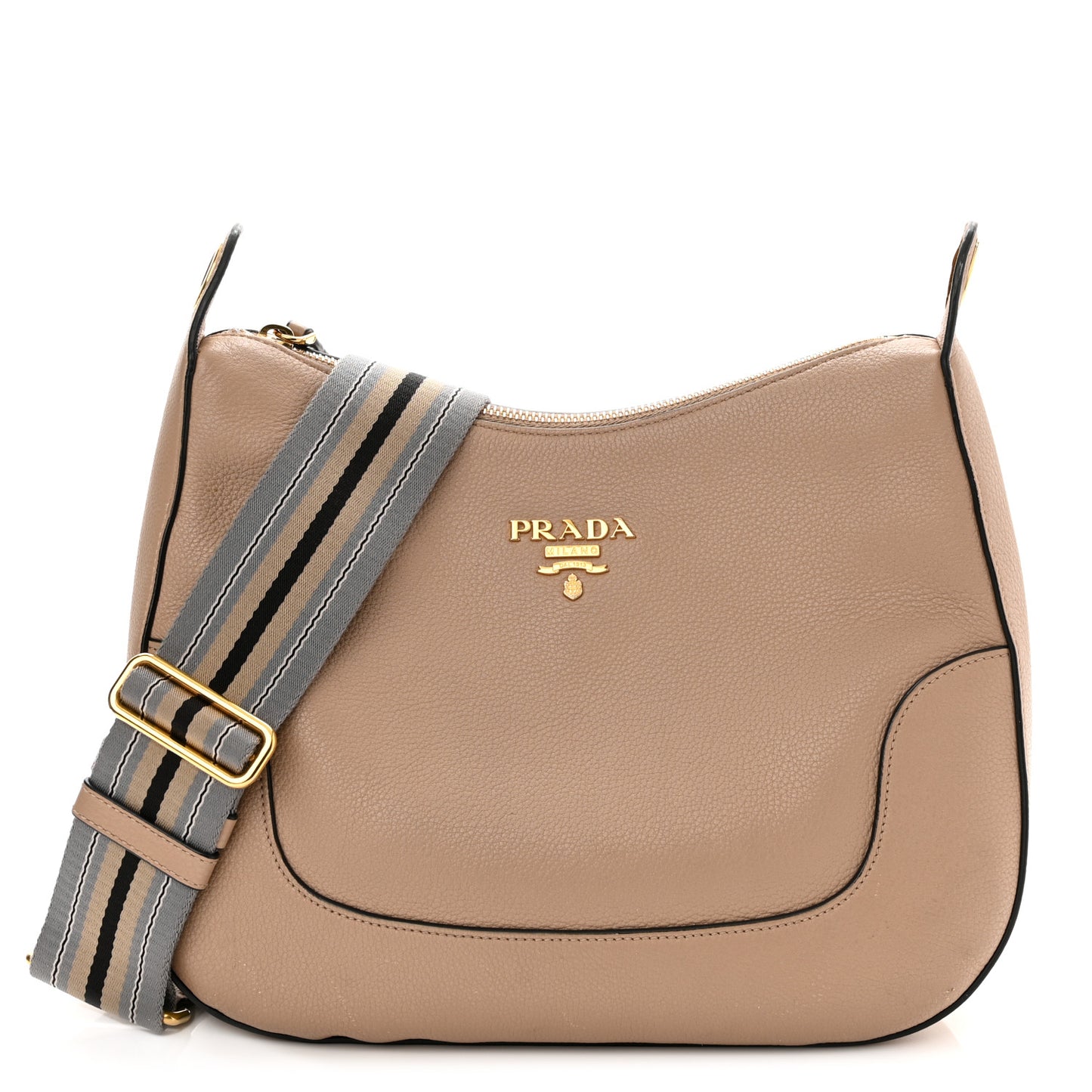 Vitello Daino Zippered Hobo Messenger Cammeo