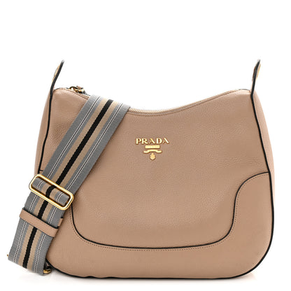 Prada Vitello Daino Zippered Hobo Messenger Cammeo 1 of 12