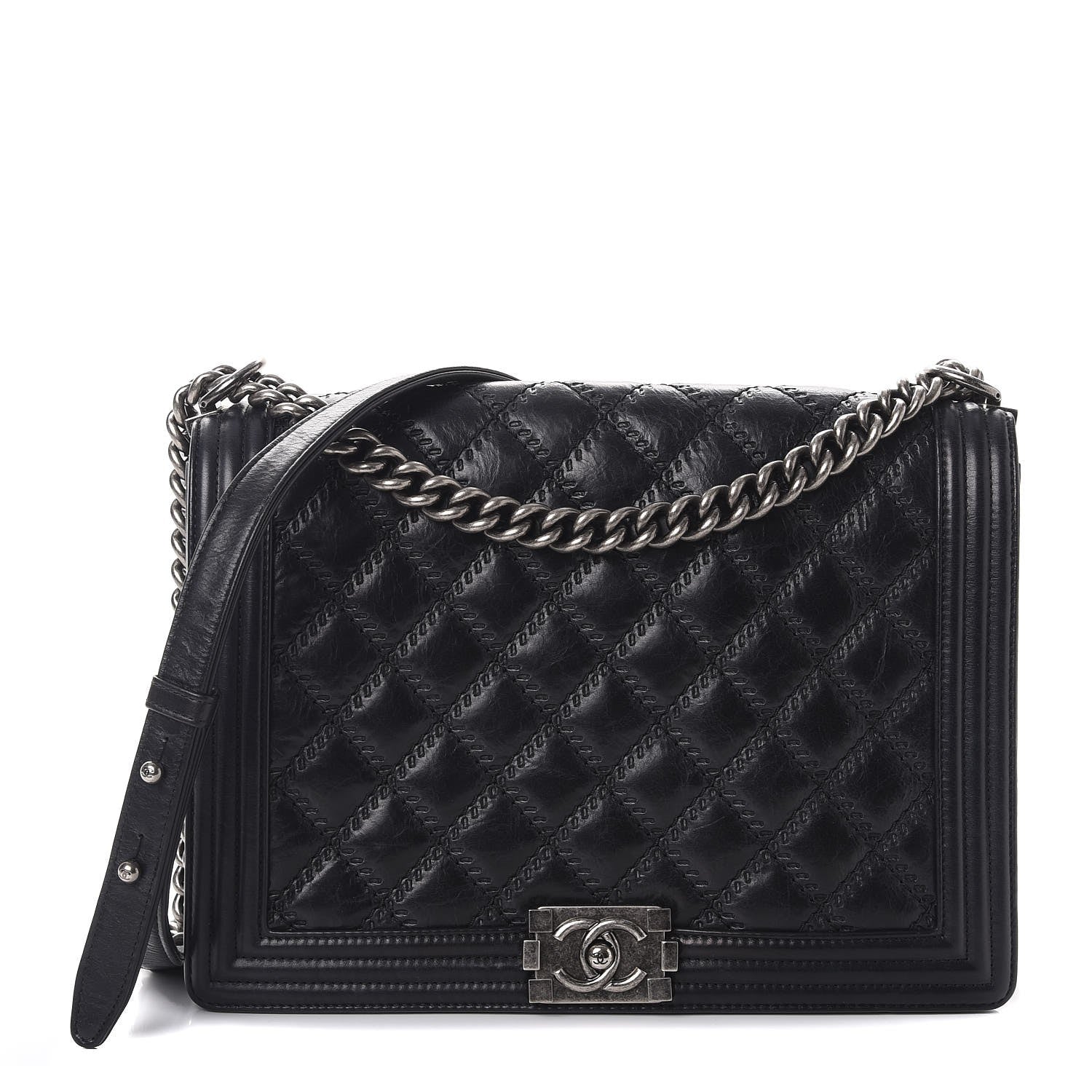 Chanel Calfskin Embossed Stitch Large Boy Flap Black 1 of 8