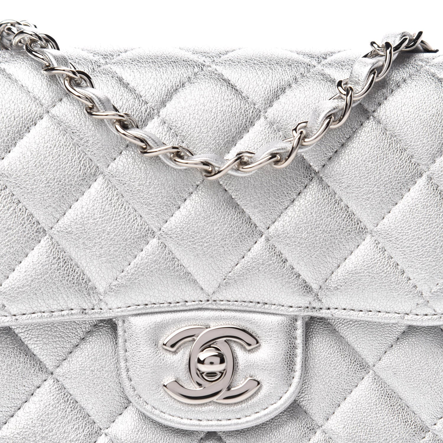 Chanel Metallic Lambskin Quilted Mini Square Flap Silver 10 of 11