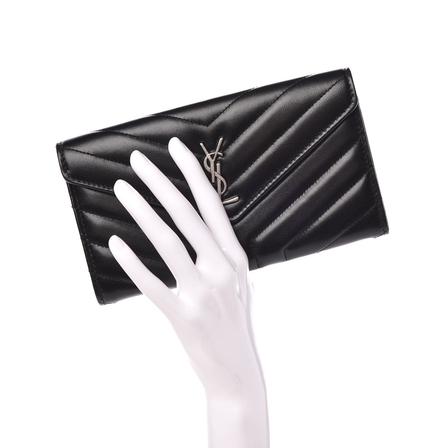 Lambskin Y Quilted Monogram Large Loulou Flap Wallet Black
