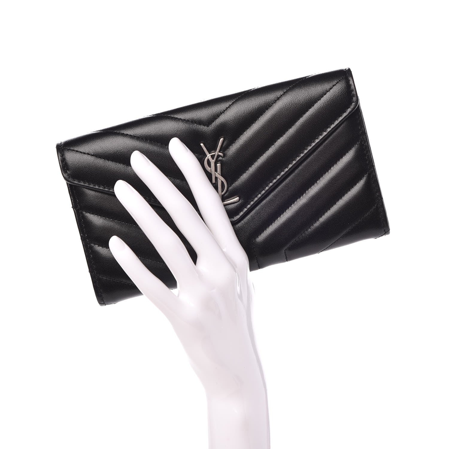 Saint Laurent Lambskin Y Quilted Monogram Large Loulou Flap Wallet Black 2 of 8