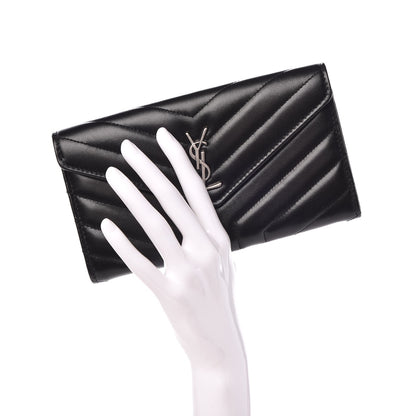 Saint Laurent Lambskin Y Quilted Monogram Large Loulou Flap Wallet Black 2 of 8
