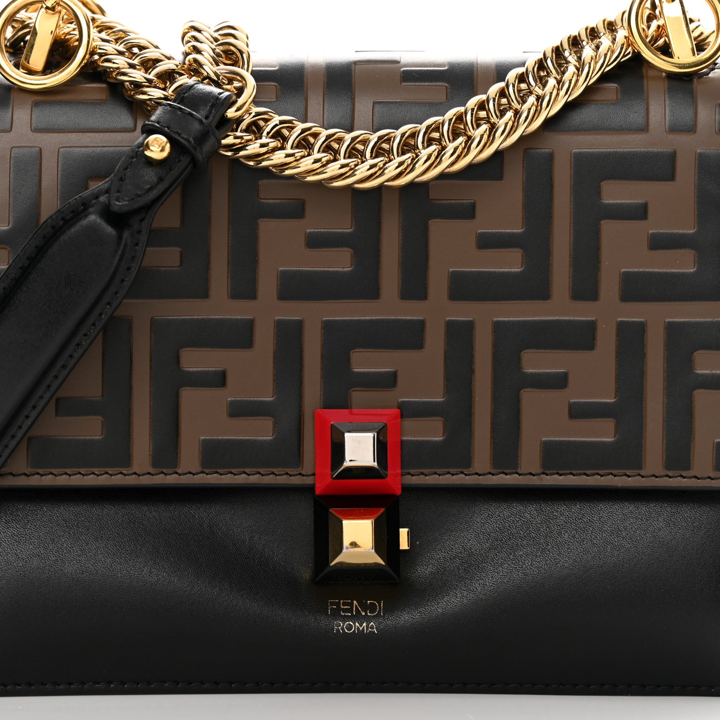 Vitello Liberty Bi-Color FF 1974 Embossed Small Kan I Shoulder Bag Black Maya