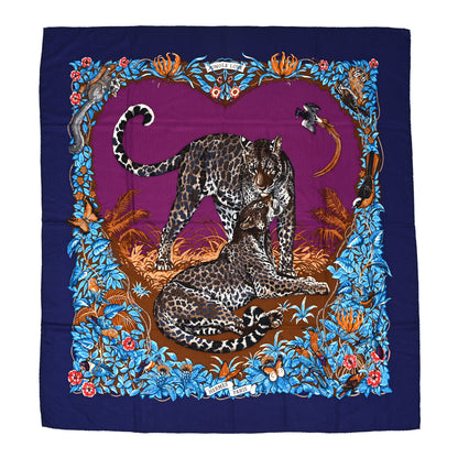 Hermes Cashmere Silk Jungle Love Shawl 140 Indigo Prune Bleu 1 of 4