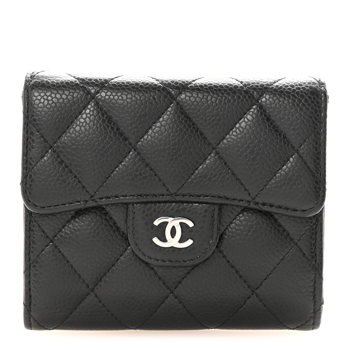 Caviar Quilted Compact Flap Wallet Black