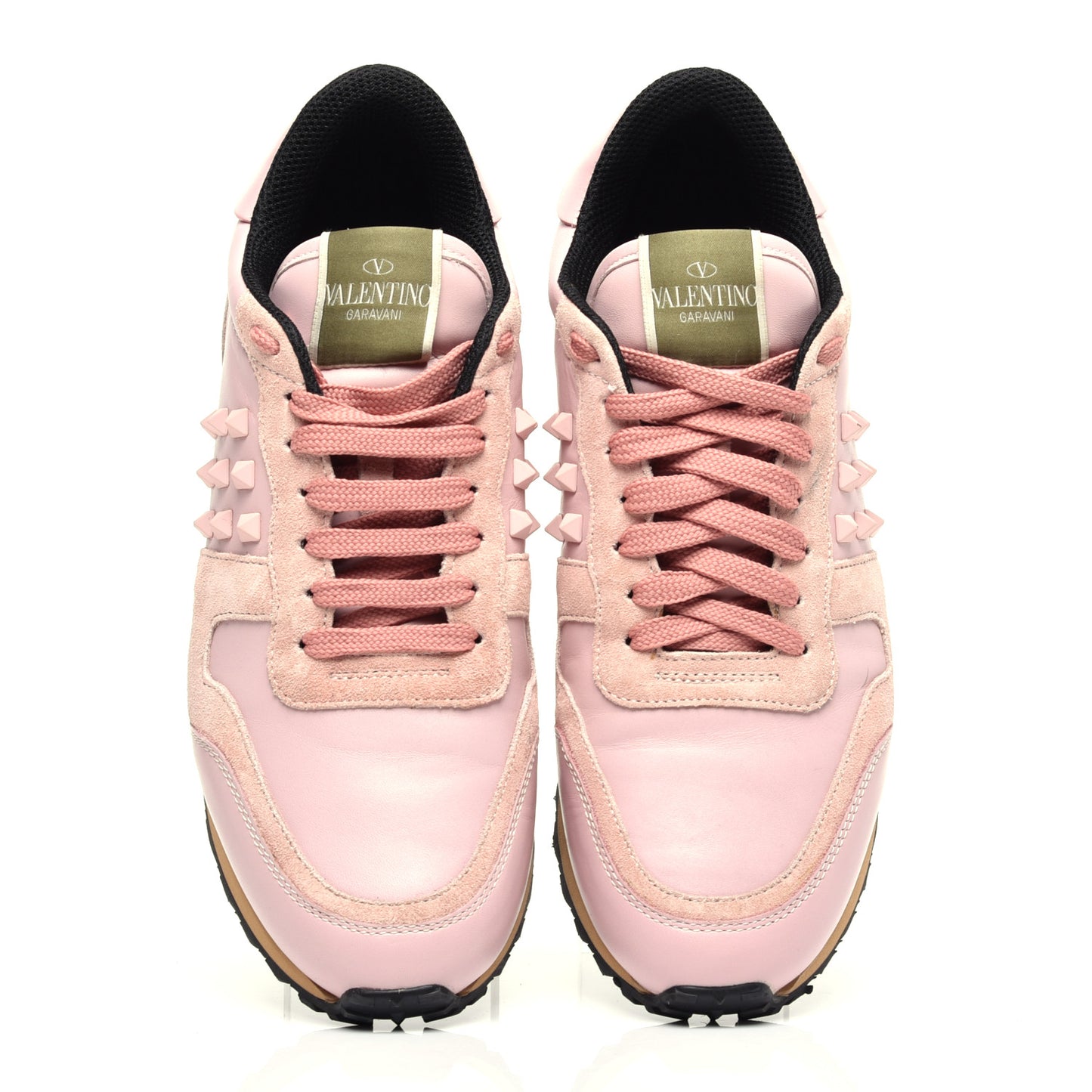 Calfskin Suede Rockstud Sneakers 39 Pink