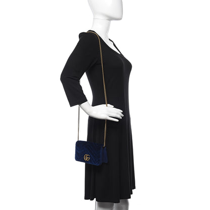 Gucci Velvet Matelasse GG Marmont Mini Bag Cobalt Blue 2 of 11
