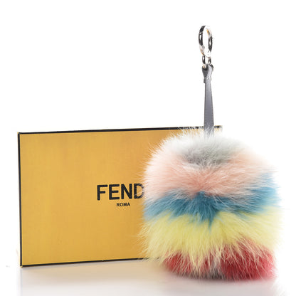 Fendi Fox Fur Rainbow Pom Pom Bag Charm Red Multicolor 3 of 3