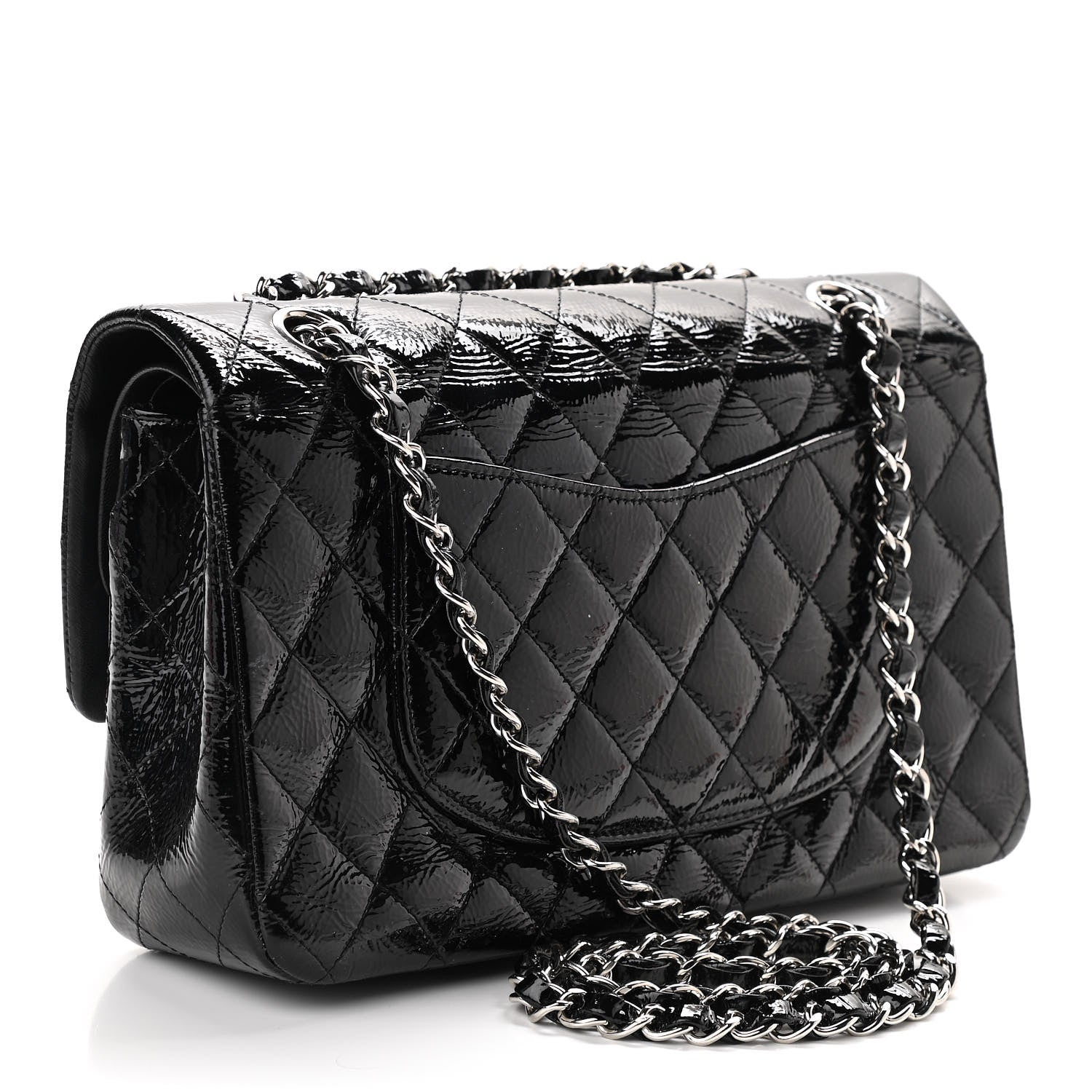Chanel Distressed Patent Quilted Medium Double Flap Black 3 of 14