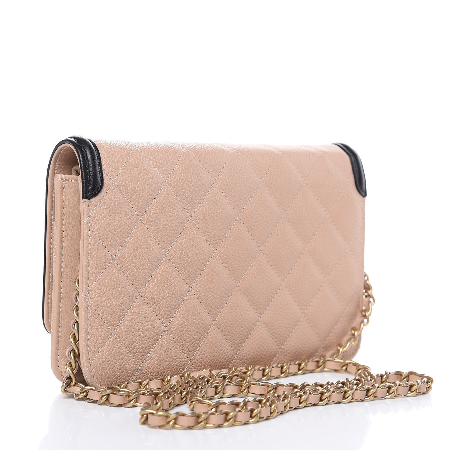 Caviar Quilted CC Filigree Wallet On Chain WOC Beige Black