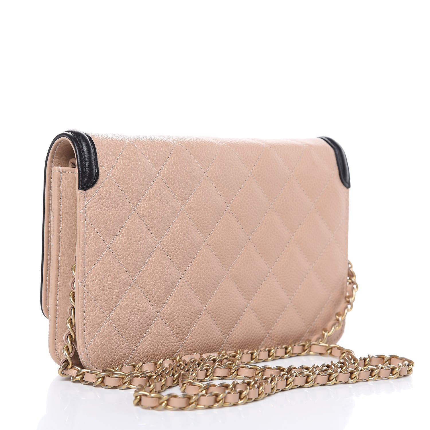 Chanel Caviar Quilted CC Filigree Wallet On Chain WOC Beige Black 3 of 13