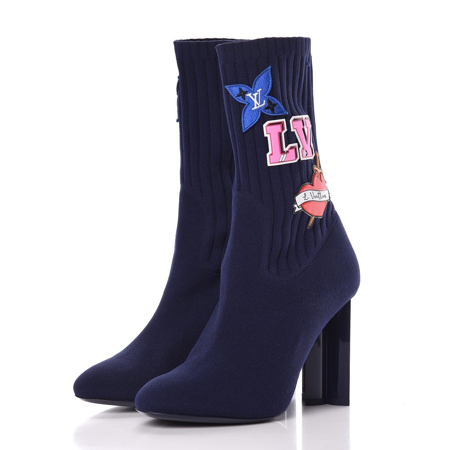 Louis Vuitton Stretch Fabric LV Black Heart Sock Ankle Boots 39 Marine 3 of 9