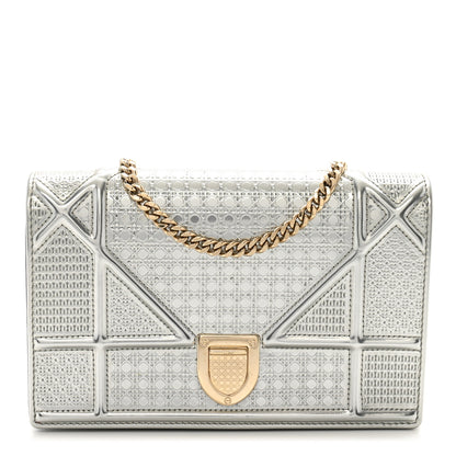 Christian Dior Metallic Patent Micro-Cannage Diorama Wallet on Chain Pouch Silver 1 of 8