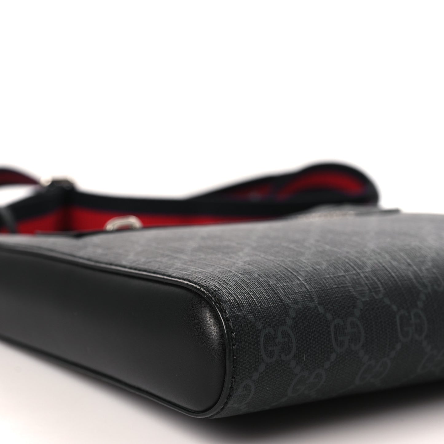GG Supreme Monogram Web Small Flat Messenger Bag Black Grey