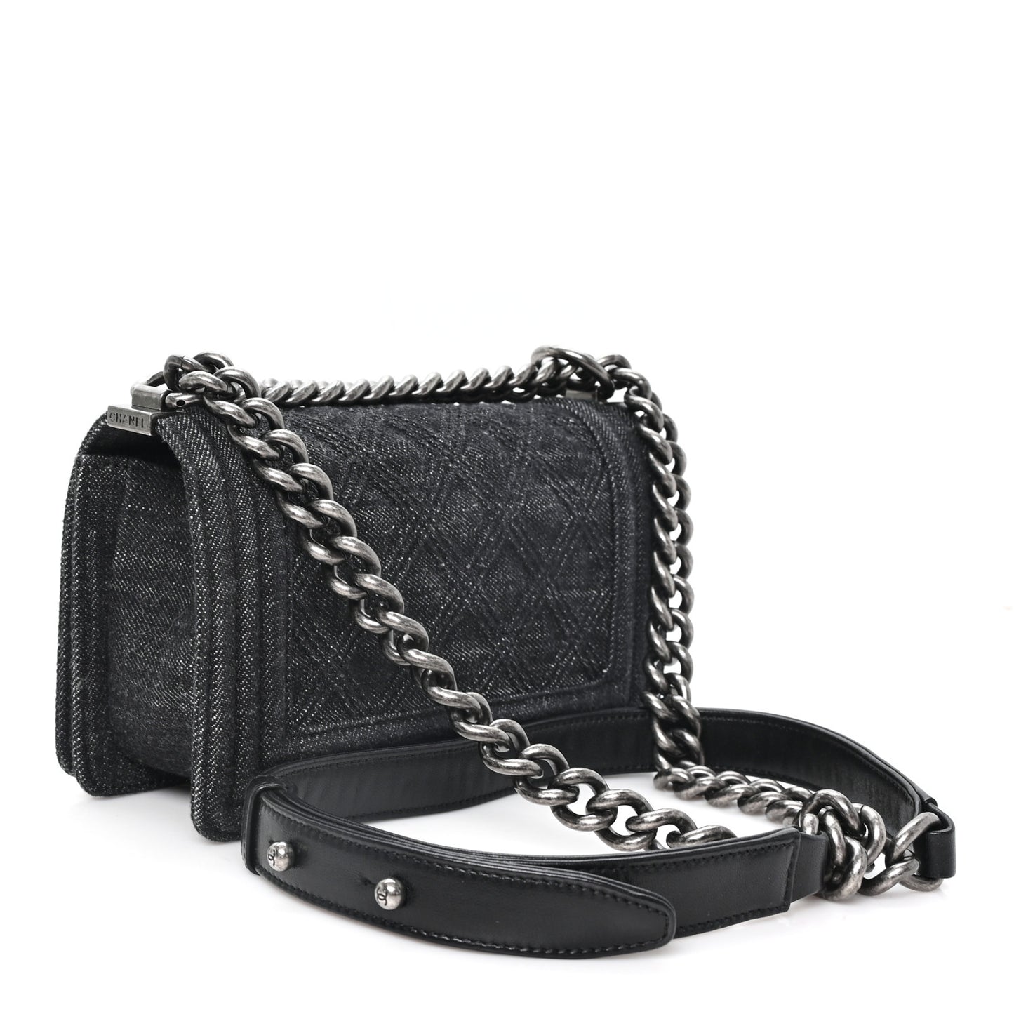 Denim Quilted Small Boy Flap Black