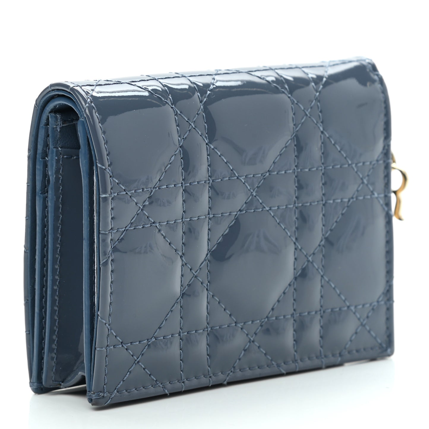 Patent Cannage Mini Lady Dior Wallet Gray Stone