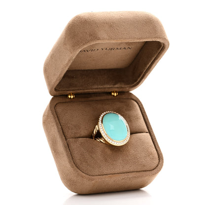 David Yurman Sterling Silver 18K Yellow Gold Diamond Turquoise Albion Oval Ring 53 6.25 6 of 6