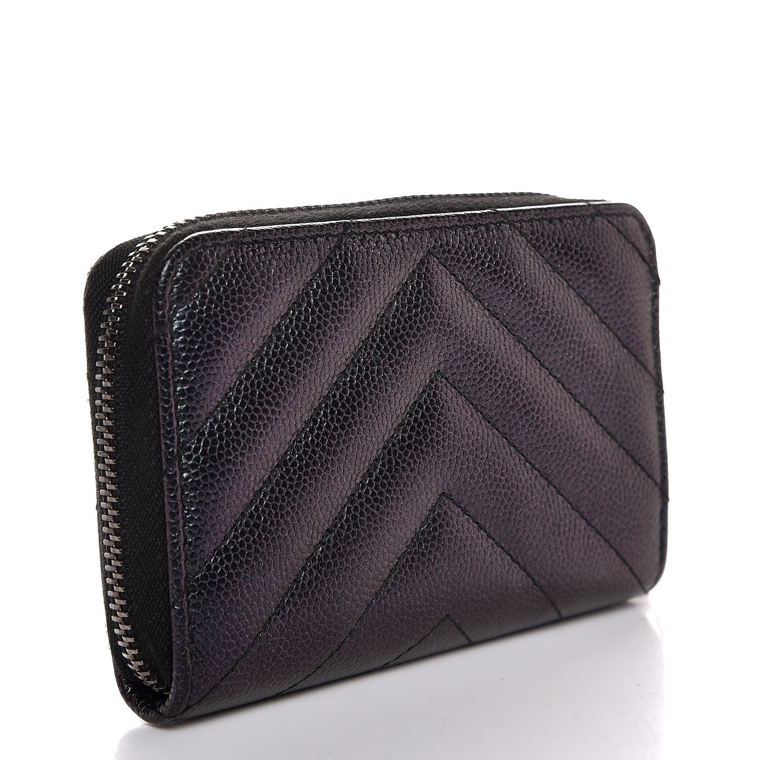 Chanel Iridescent Caviar Chevron Quilted Zip Around Coin Purse Black 3 of 8