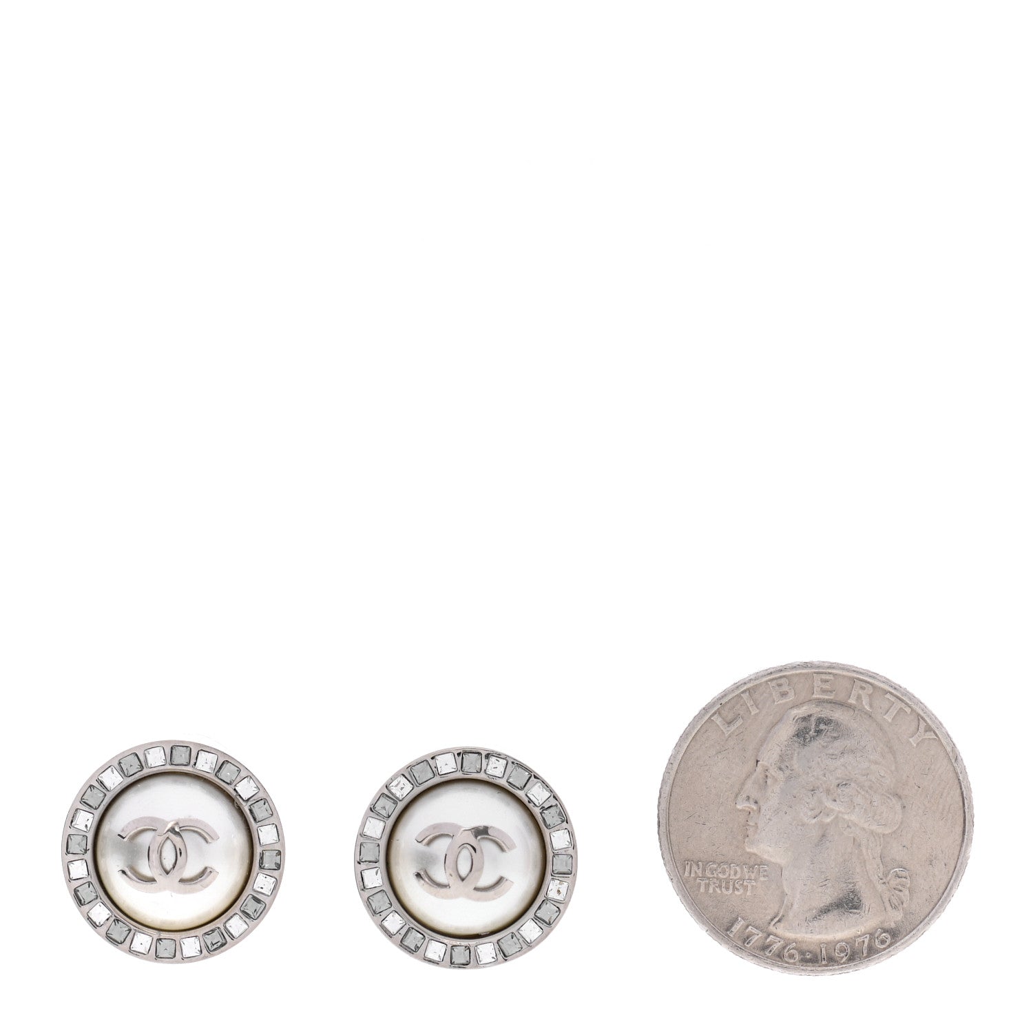 Chanel Pearl Baguette CC Round Earrings Silver 2 of 4