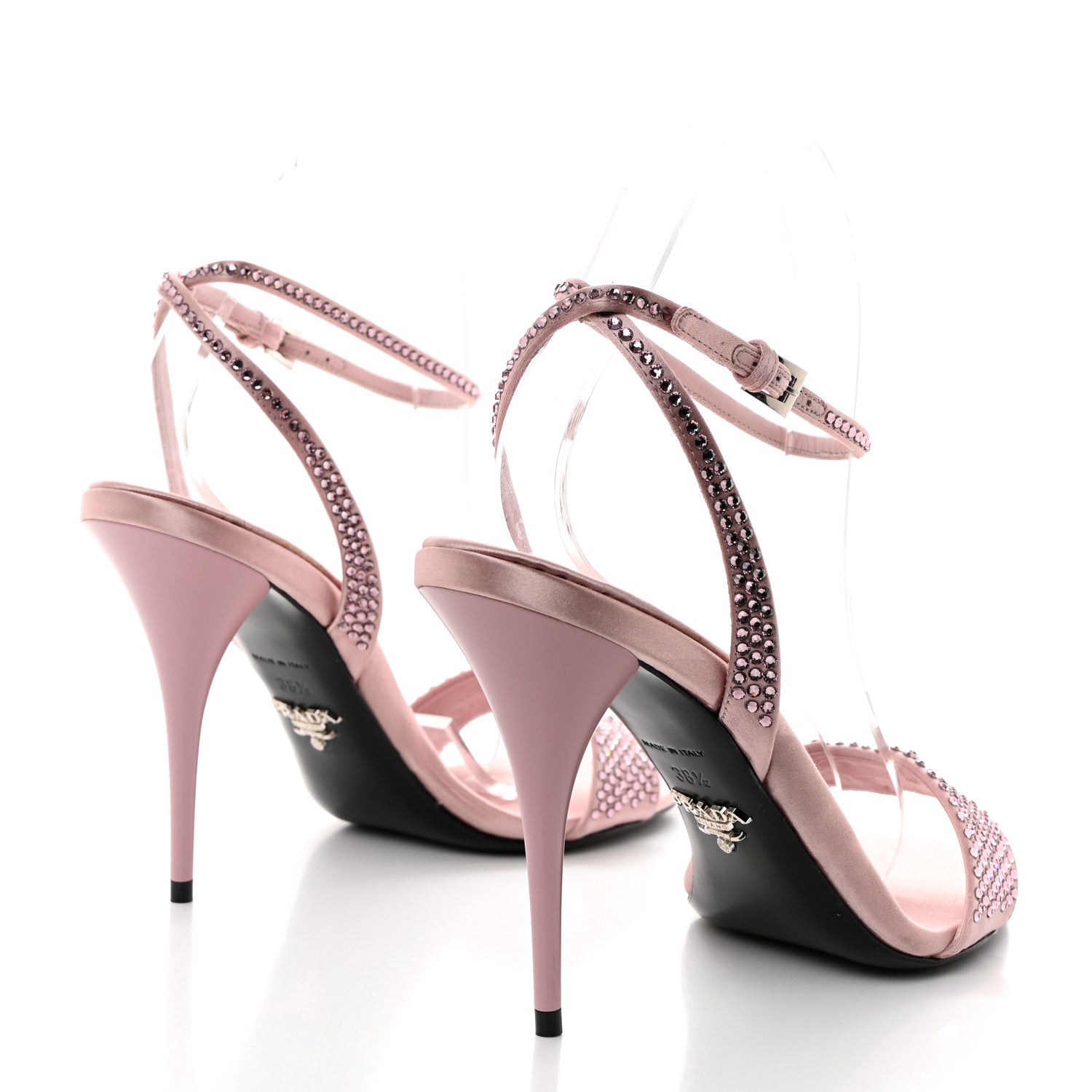 Prada Satin Crystal Triangle Modellerie 100mm Sandals 38.5 Alabastro 4 of 7