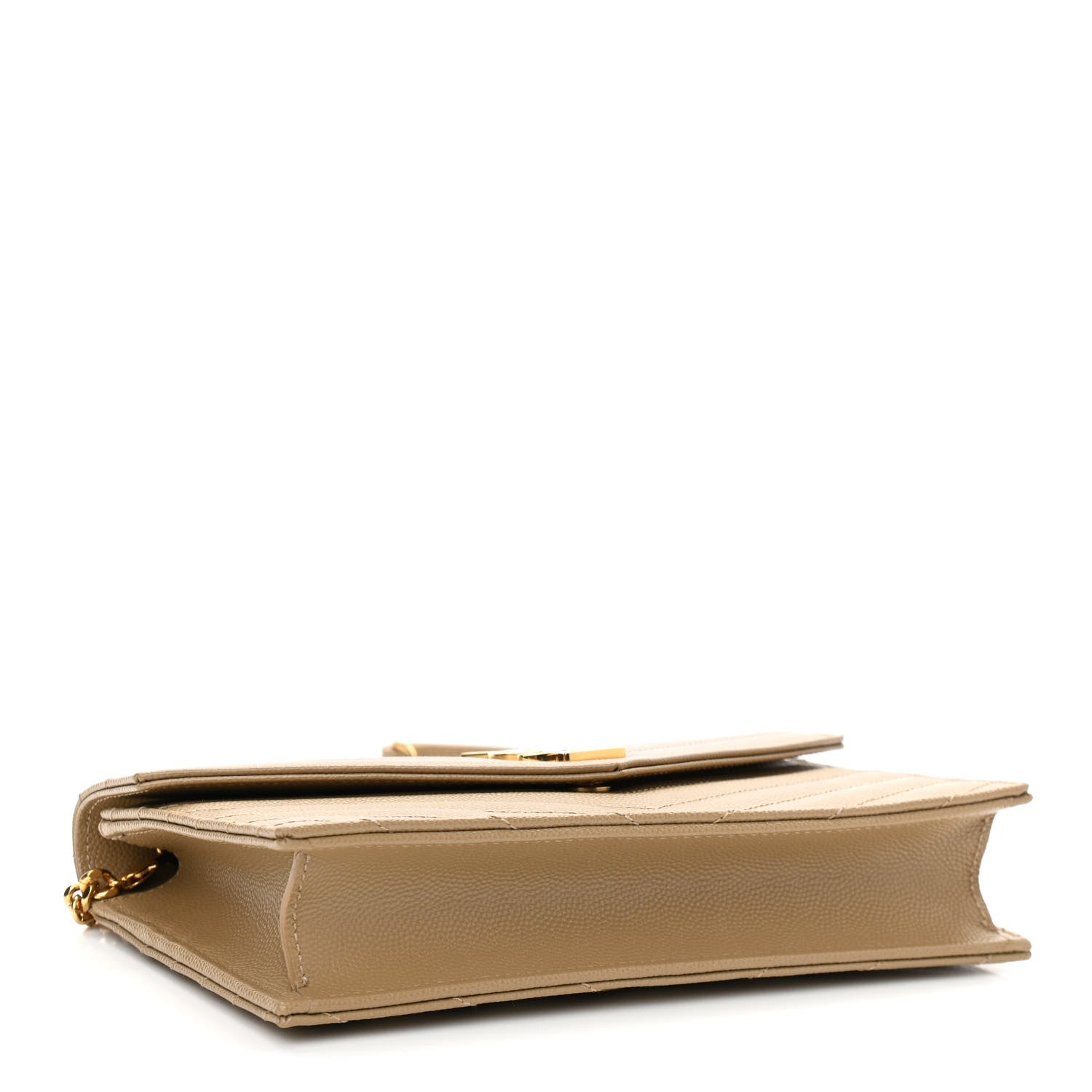Saint Laurent Grain De Poudre Matelasse Chevron Monogram Envelope Chain Wallet Dark Latte 4 of 10