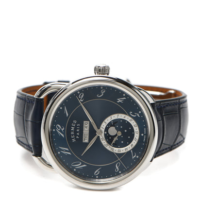 Hermes Stainless Steel Alligator 43mm Arceau Grande Lune Automatic Watch Bleu Abysse 2 of 2