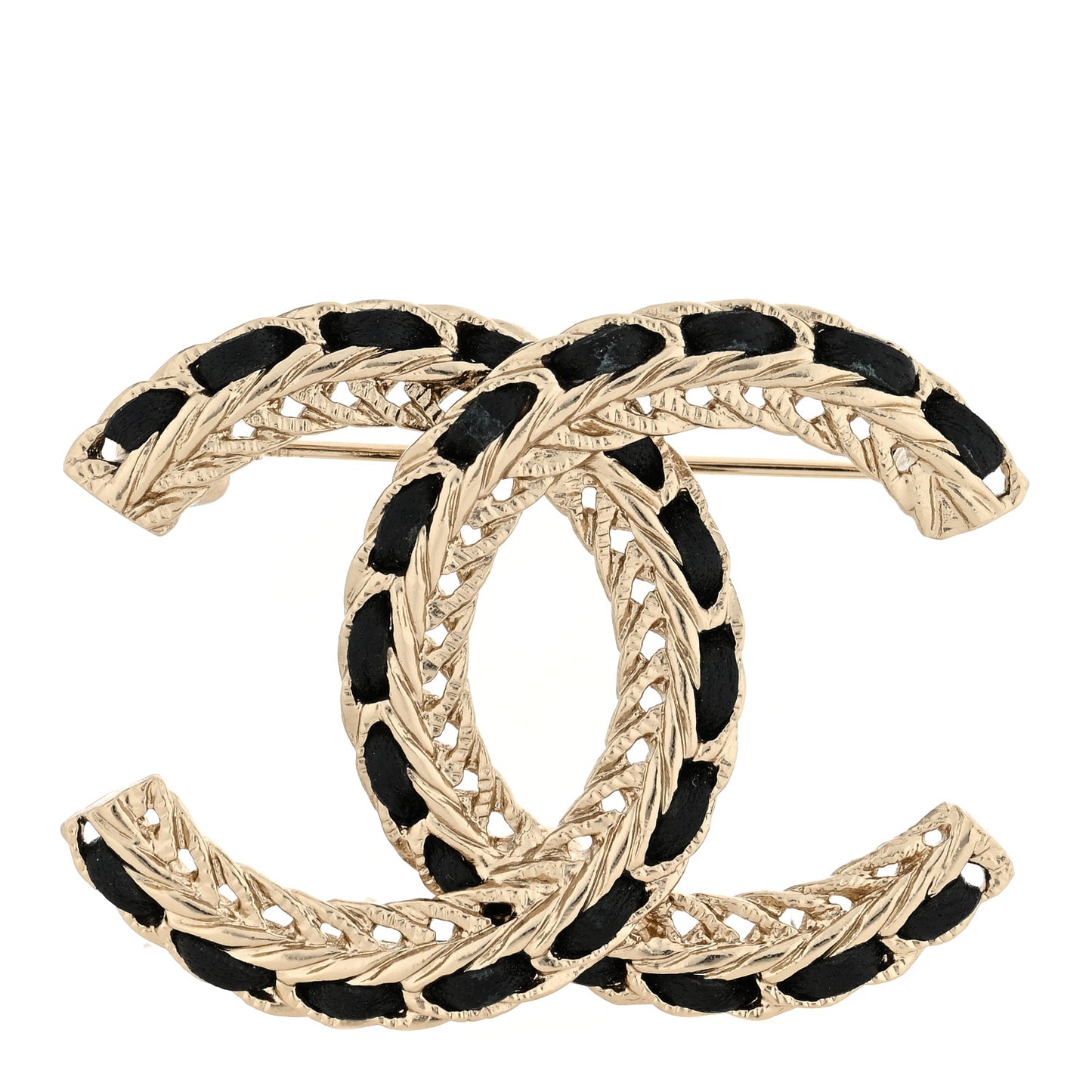 Lambskin CC Chain Brooch Black Gold