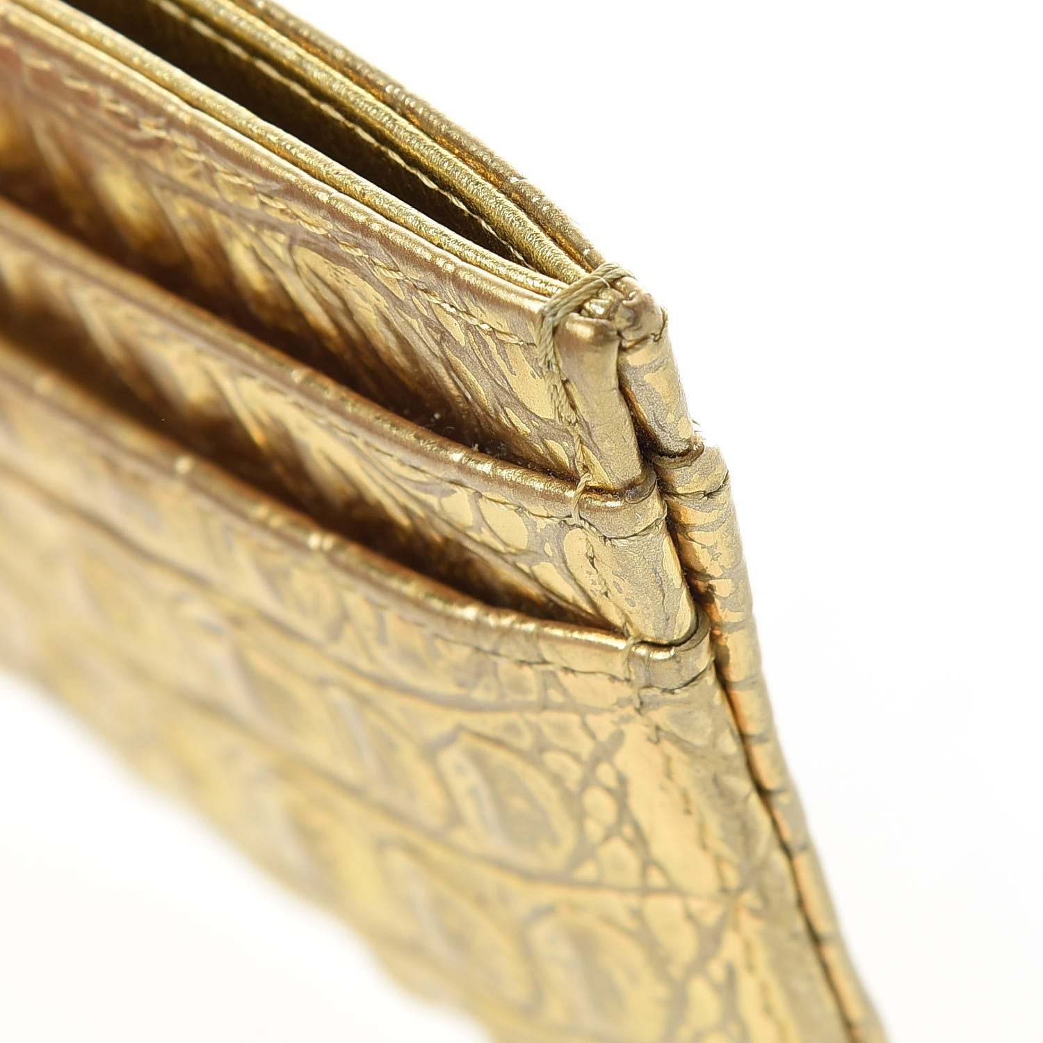 Chanel Metallic Calfskin Crocodile Embossed Cocodile Card Holder Gold 10 of 13