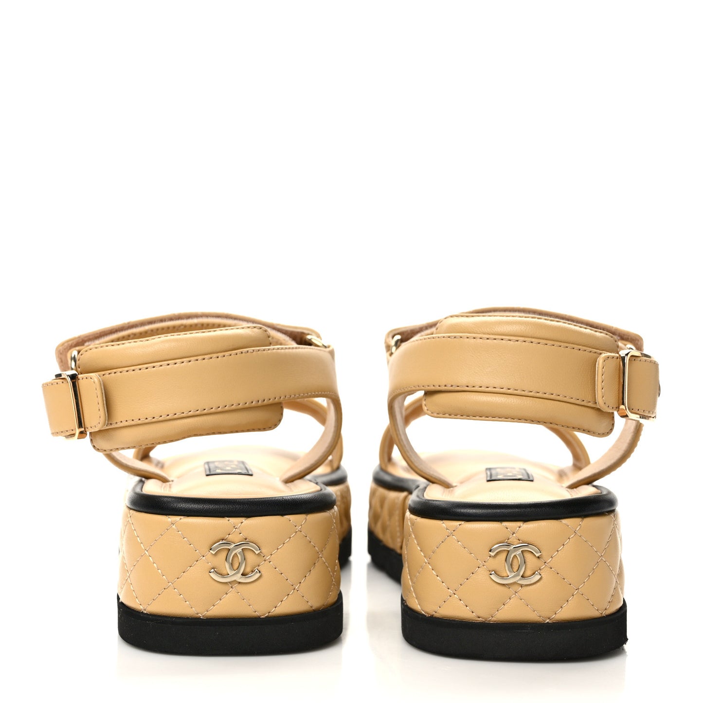 Lambskin Quilted Platform Sandals 41 Beige Black