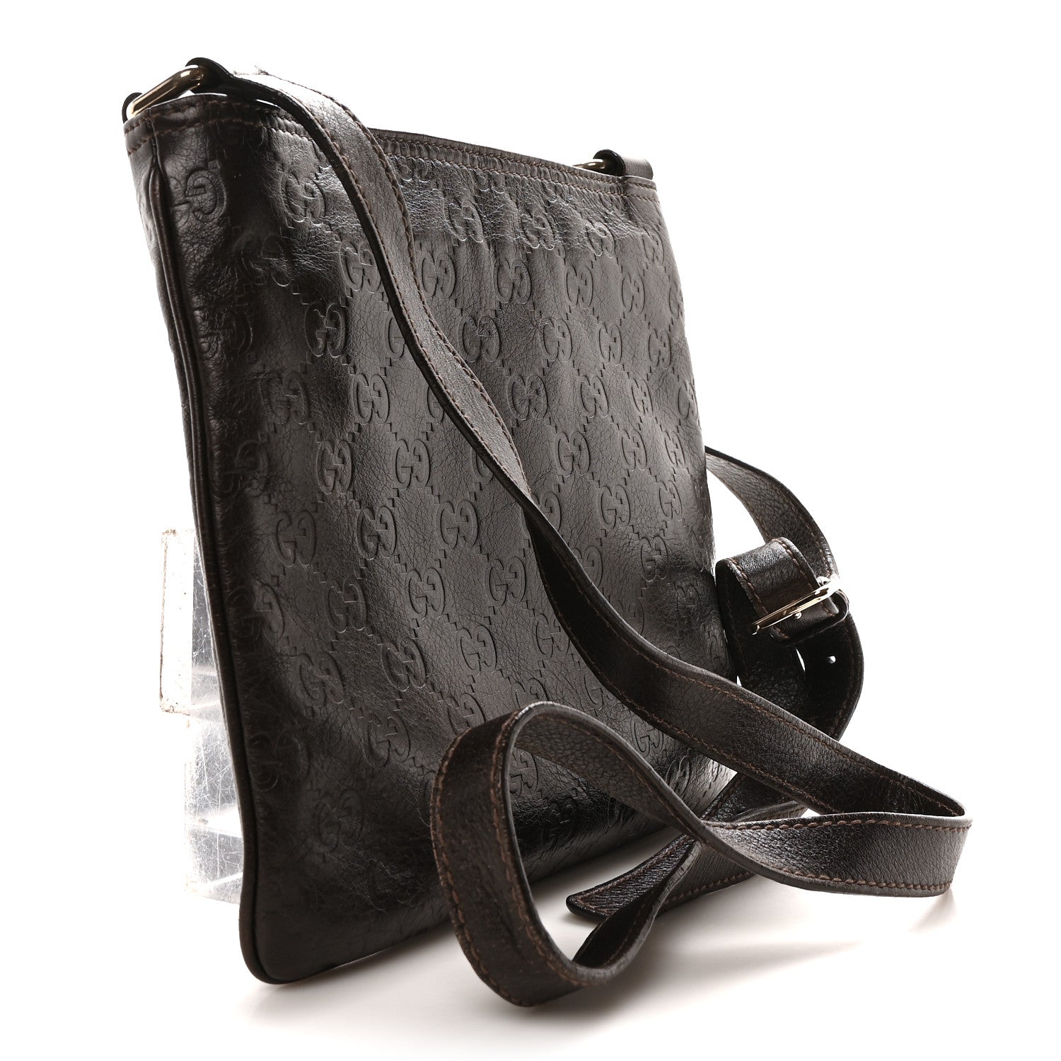 Gucci Guccissima Small Flat Messenger Bag Dark Brown 3 of 10