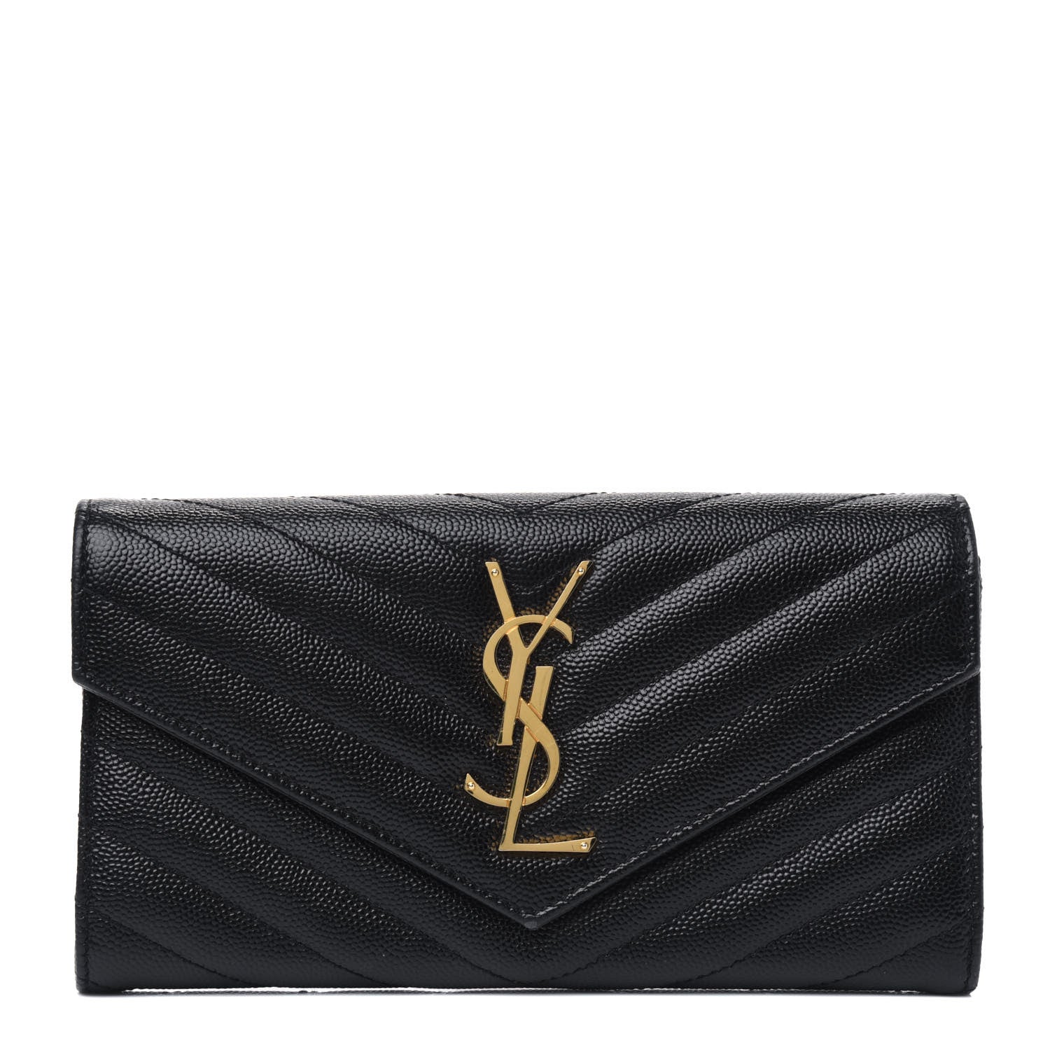 Saint Laurent Grain De Poudre Matelasse Chevron Monogram Flap Wallet Black 1 of 4