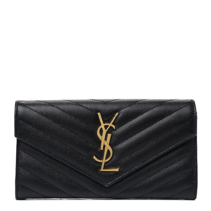 Saint Laurent Grain De Poudre Matelasse Chevron Monogram Flap Wallet Black 1 of 4