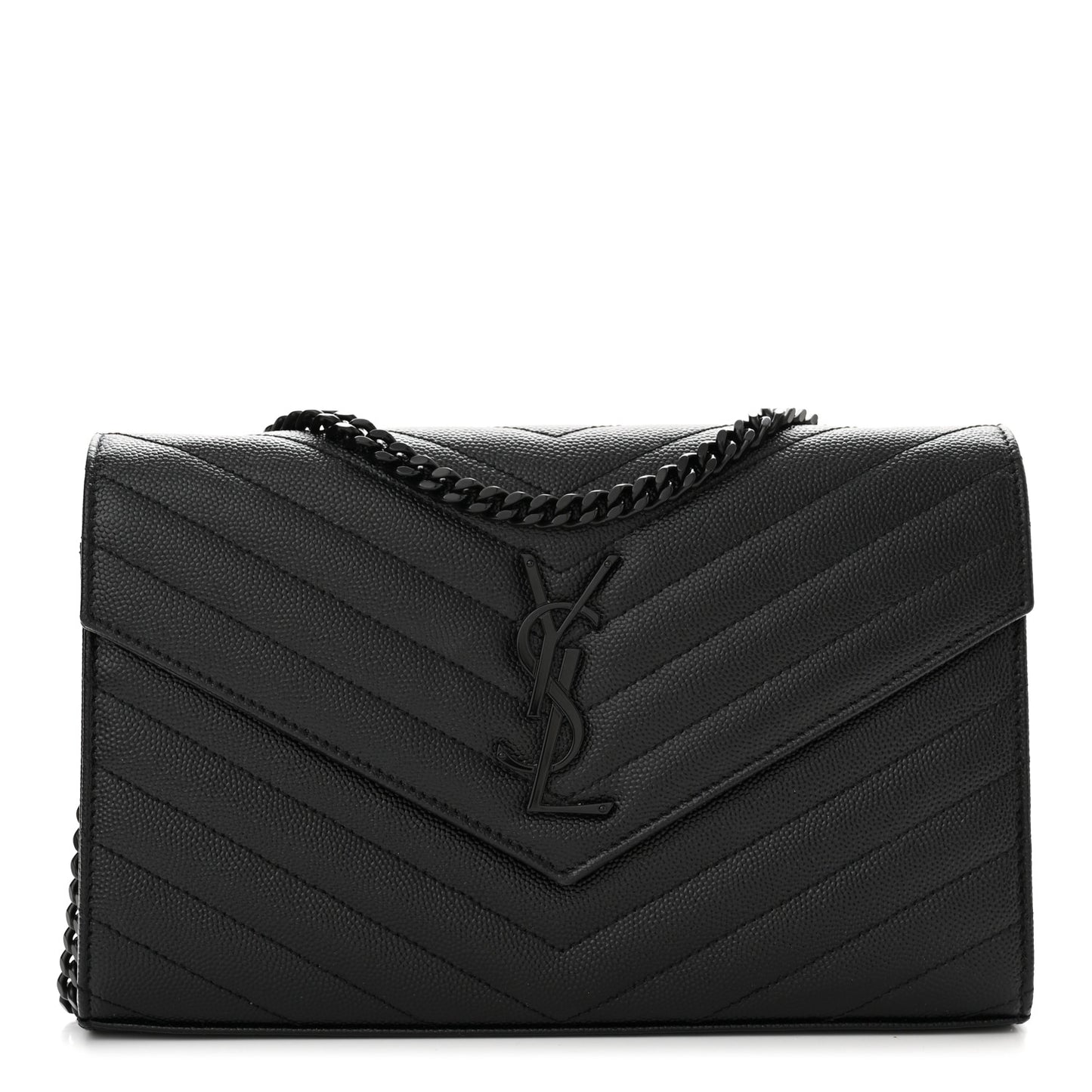 Grain De Poudre Matelasse Chevron Monogram Monochrome Chain Wallet Black