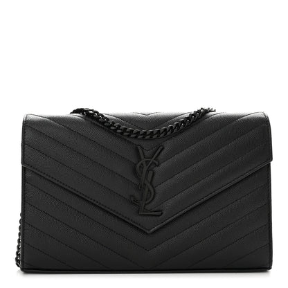 Saint Laurent Grain De Poudre Matelasse Chevron Monogram Monochrome Chain Wallet Black 1 of 11