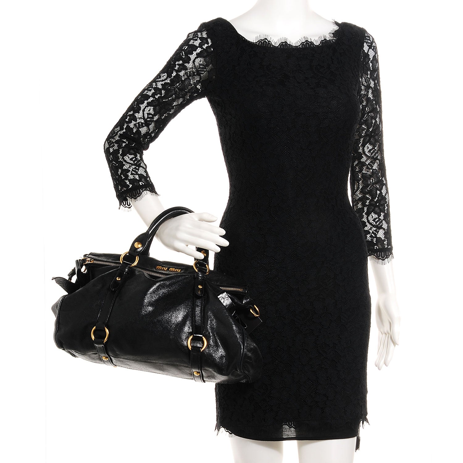 Miu Miu Vitello Lux Large Bow Bag Nero Black 2 of 9