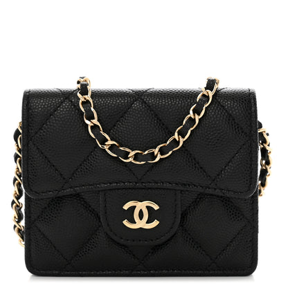 Chanel Caviar Quilted Flap Card Holder On Chain Black 1 of 11