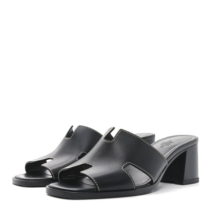Hermes Calfskin Helia Sandals 37.5 Black 4 of 9