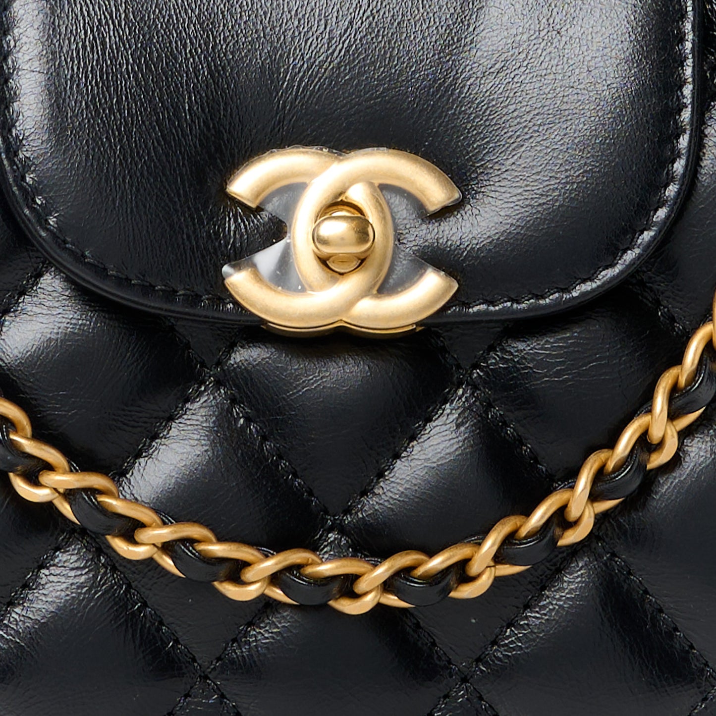 Shiny Aged Calfskin Quilted Nano Kelly Shopper Black