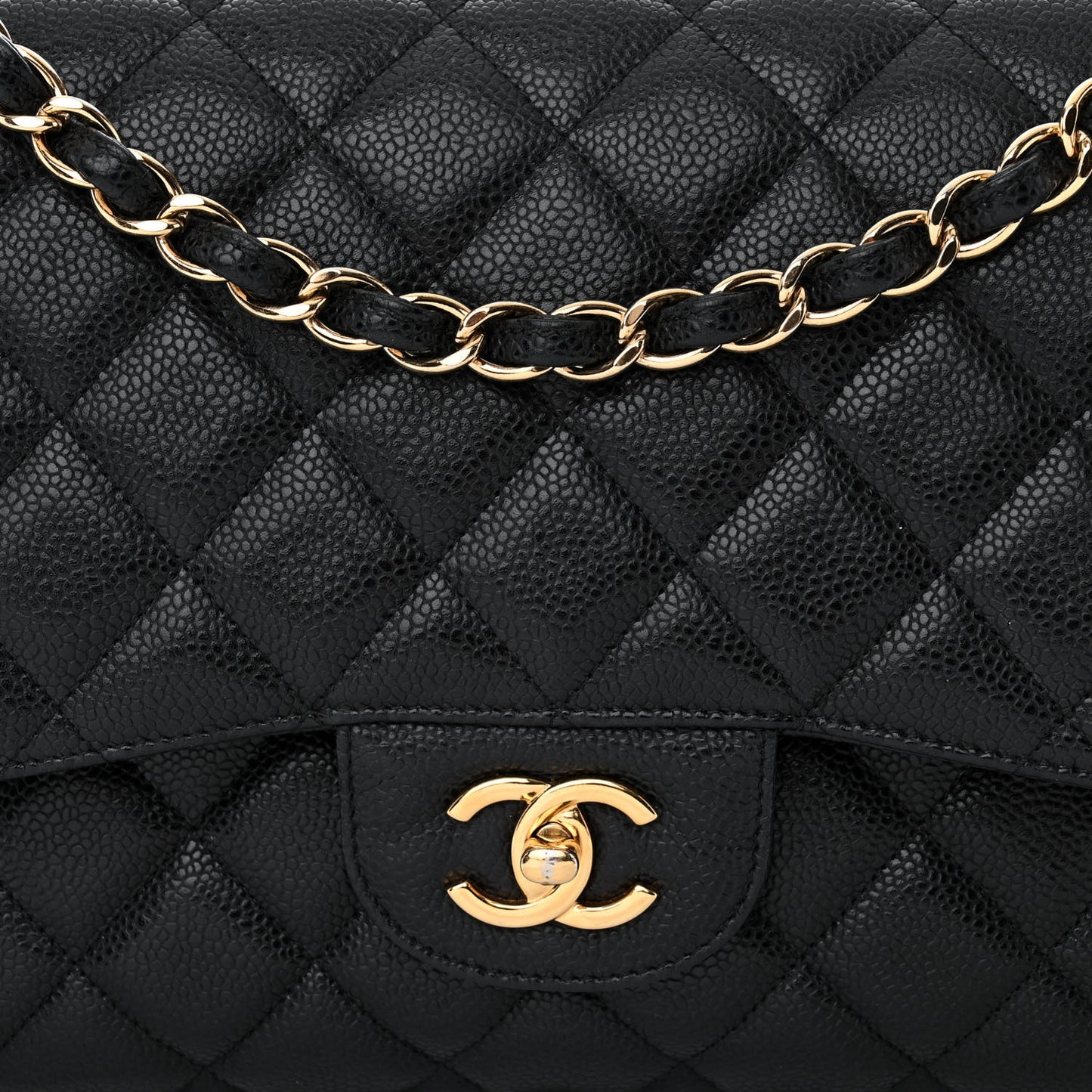Caviar Quilted Jumbo Double Flap Black