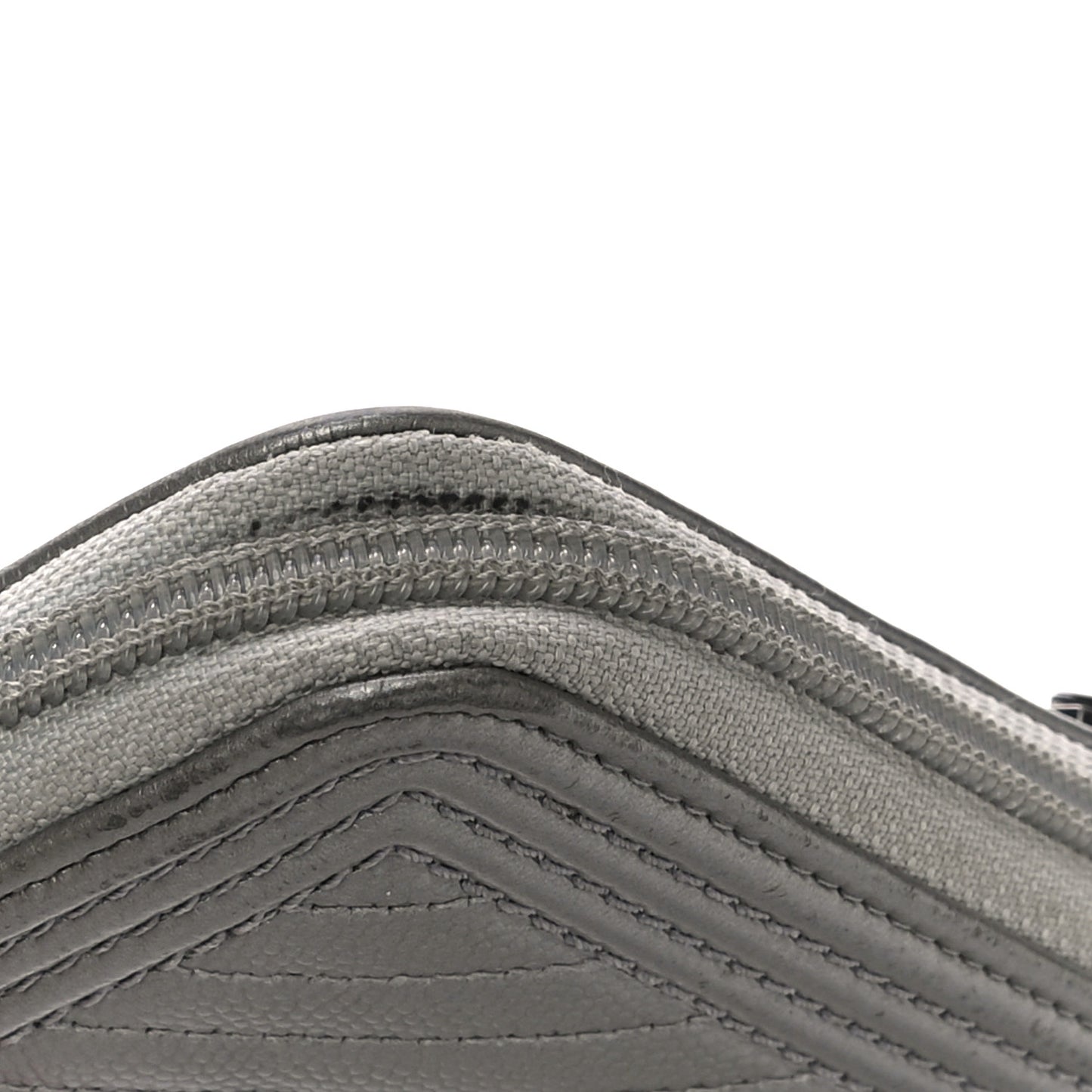 Metallic Caviar Chevron Quilted Boy Small Zip Around Wallet Silver