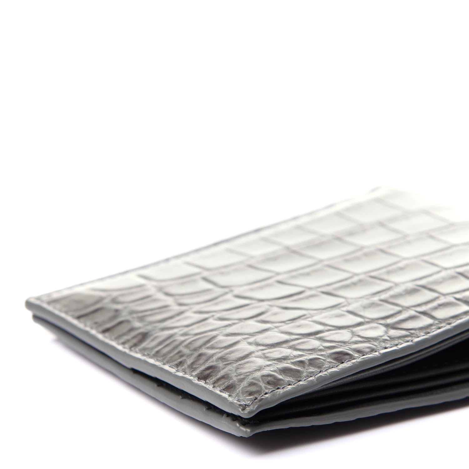 Bottega Veneta Crocodile Bi-Fold Wallet Grey 8 of 10