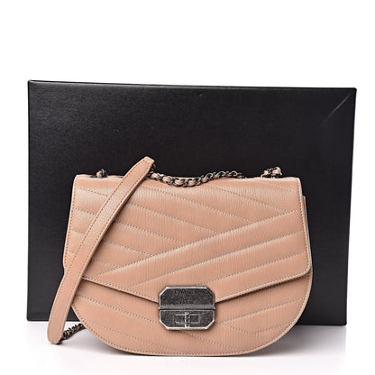 Chanel Shiny Goatskin Chevron Quilted Round Gabrielle Flap Beige 11 of 11